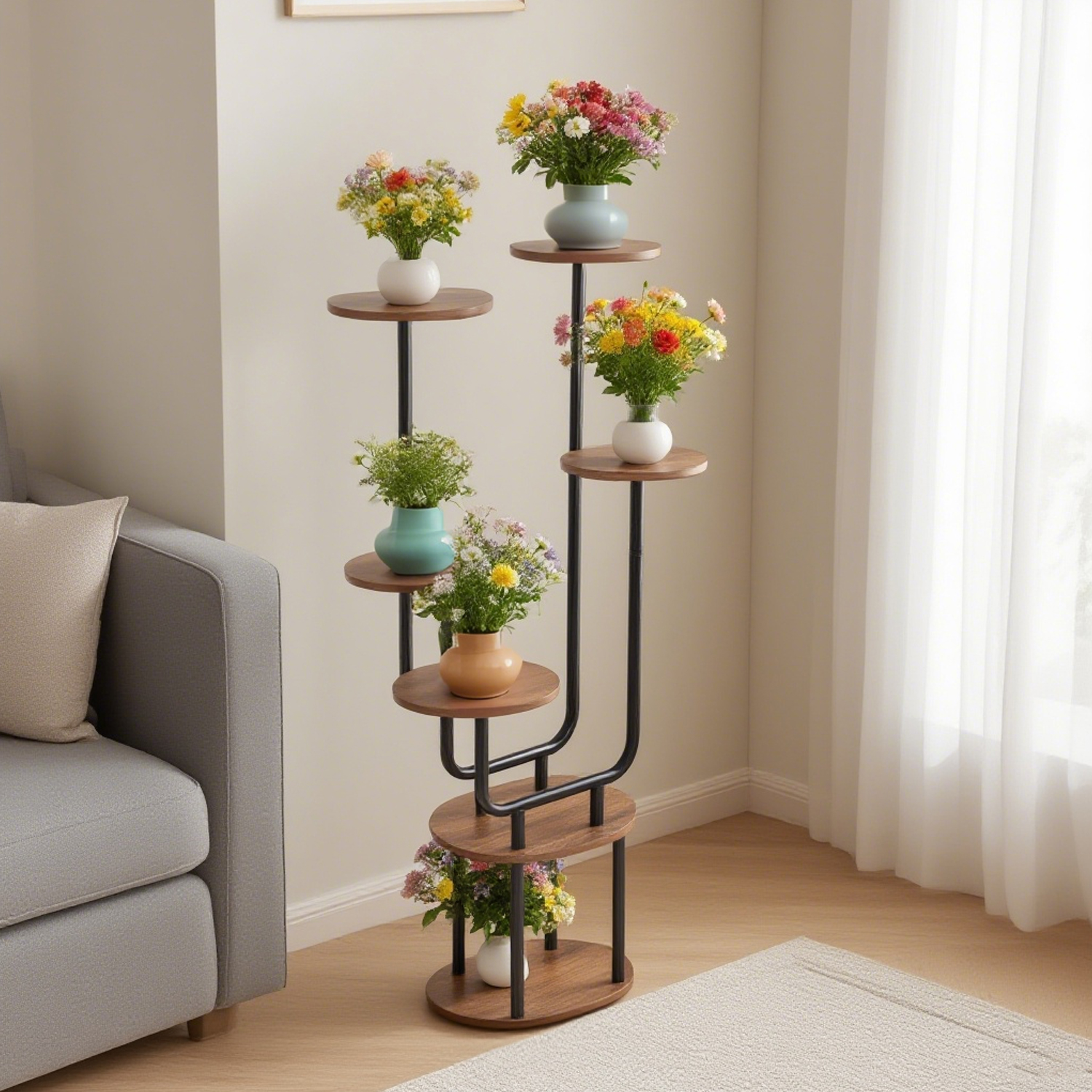 Brown & Black Round Four - Tiered Wood Shelf