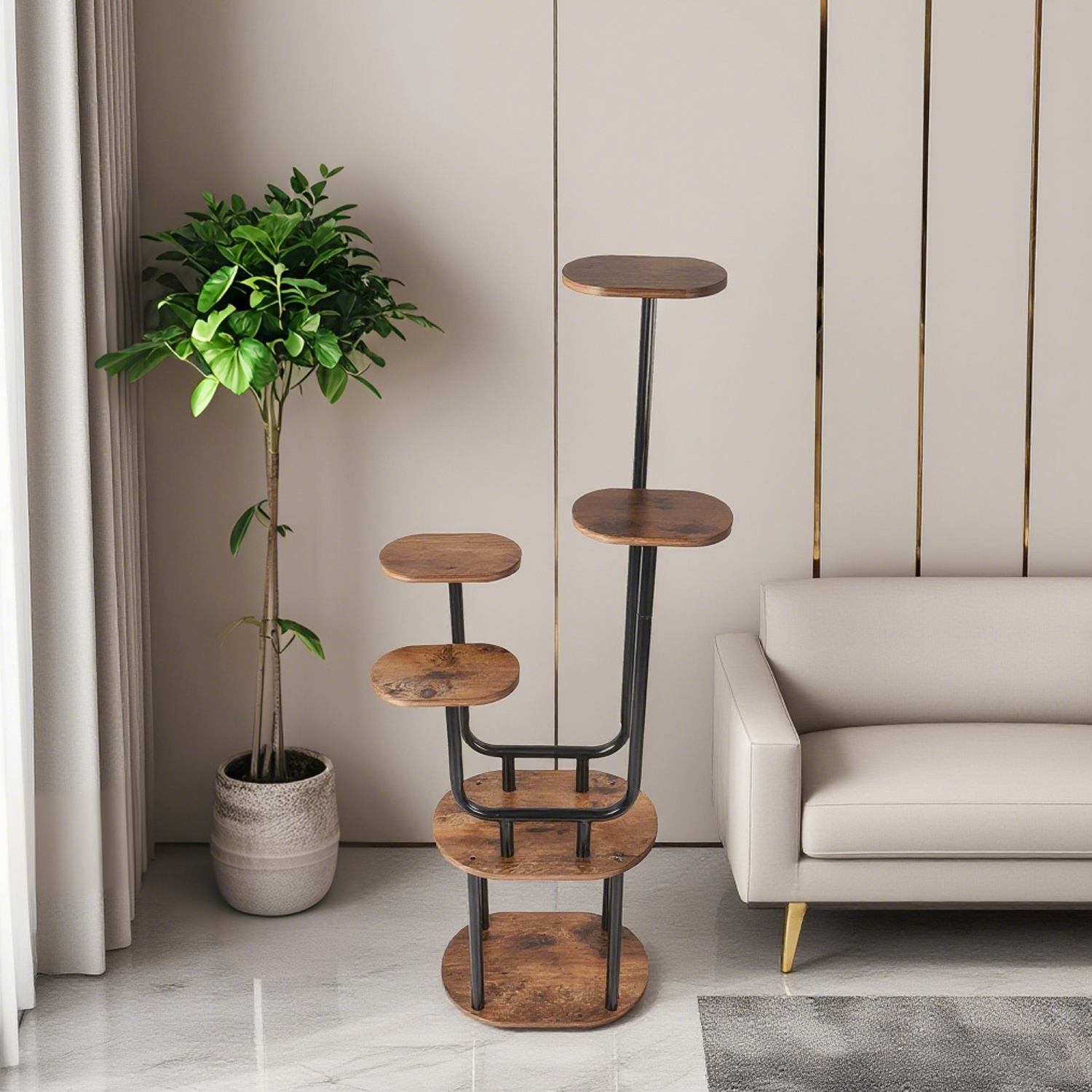 Brown & Black Round Four - Tiered Wood Shelf