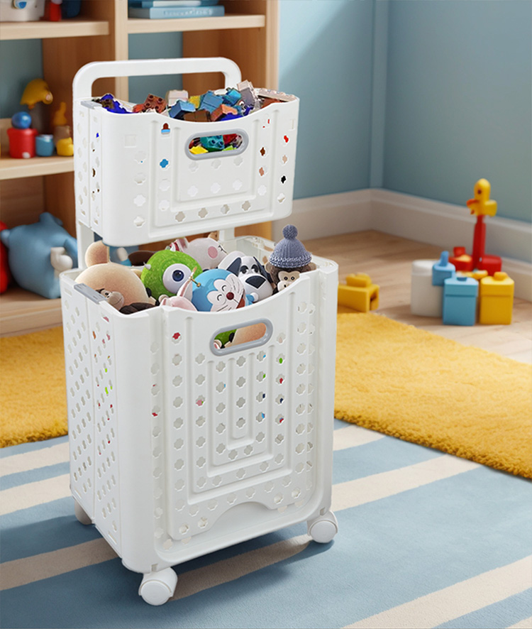 NEW YORK FAMILY TRANSFORMS SMALL SPACE WITH FOLDABLE DOUBLE-DECKER ROLLING BASKET