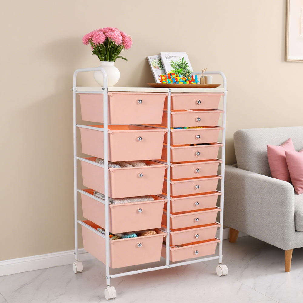 Pink Double-Row Mobile Storage Cart Revolutionizes Home Organization