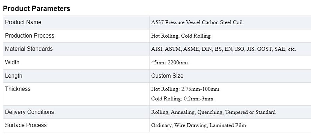 Pressure Vessel Carbon Steel Coil Description