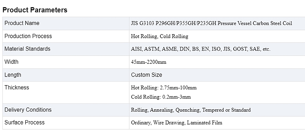 Pressure Vessel Carbon Steel Coil Description