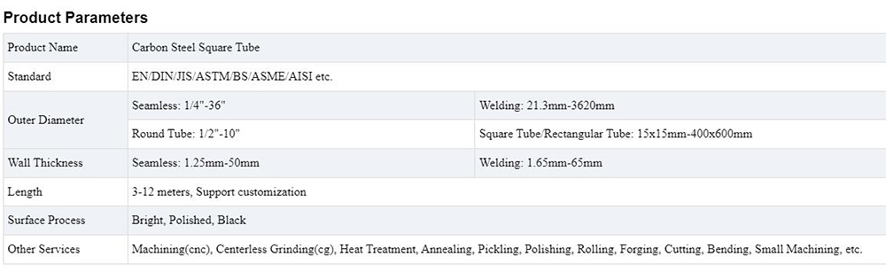 Carbon Steel Square Tube Description