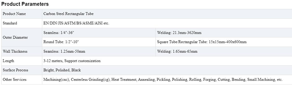 Carbon Steel Rectangular Tube Description