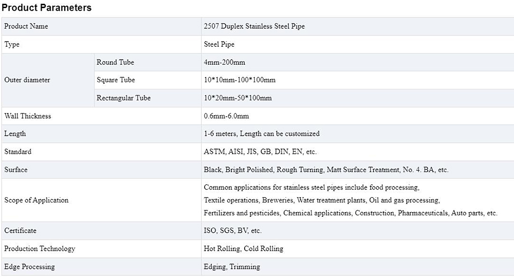 Duplex Stainless Steel Pipe Description