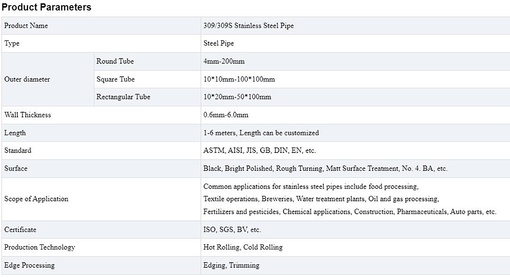 309S Stainless Steel Pipe Description