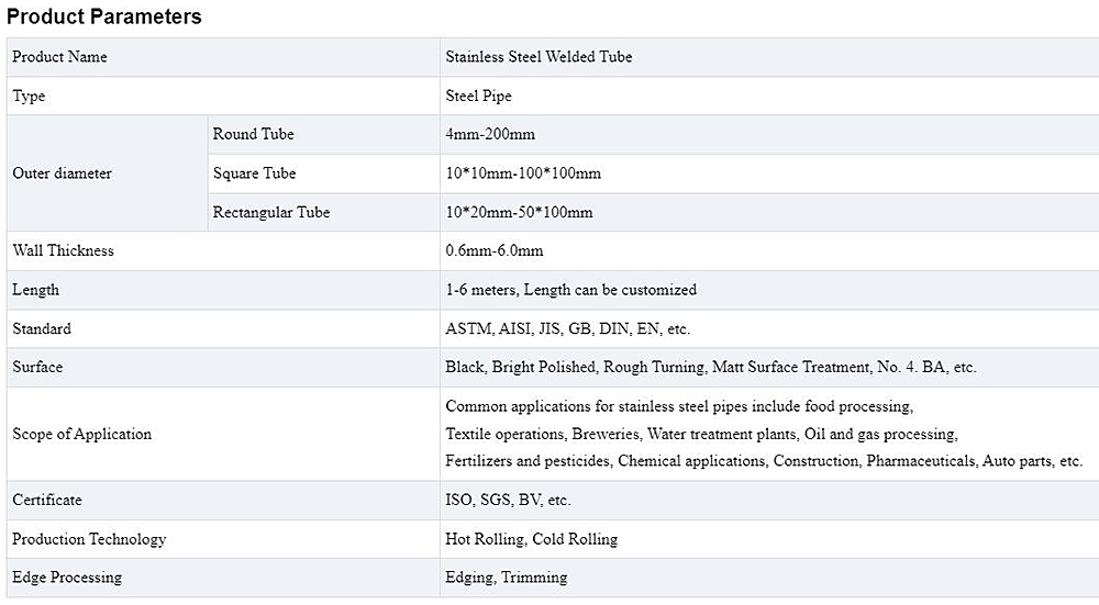 Stainless Steel Welded Tube Description