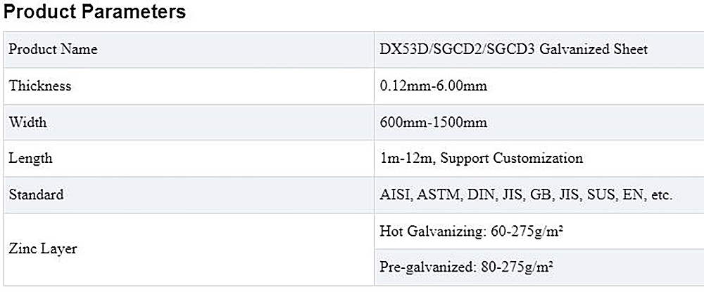 DX53D/SGCD2/SGCD3 Galvanized Sheet Description