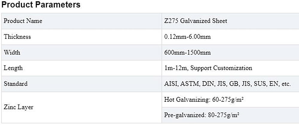 Z275 Galvanized Sheet Description