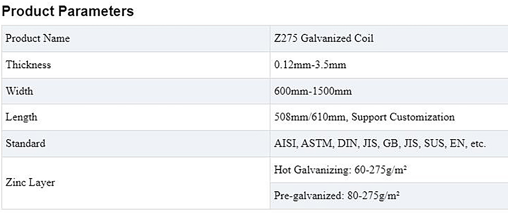 Z275 Galvanized Coil Description