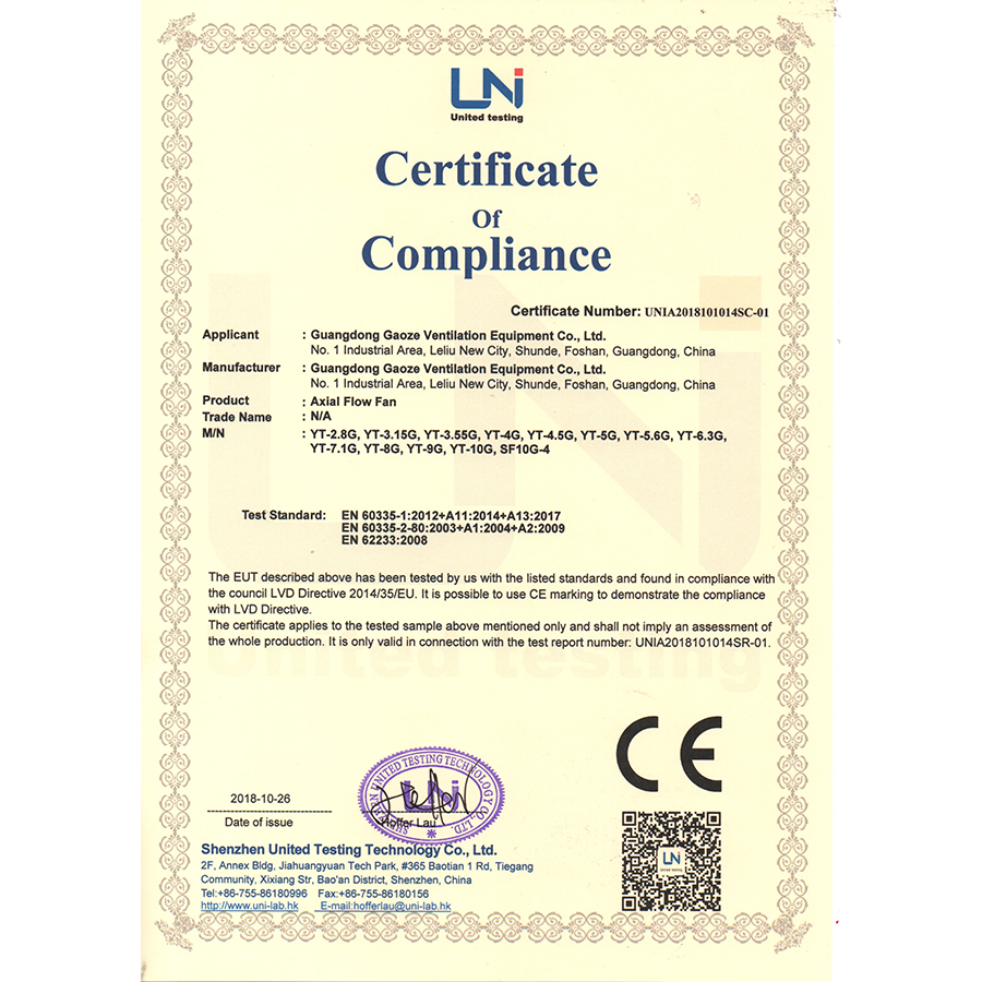 Three phase Axial fan CE-LVD