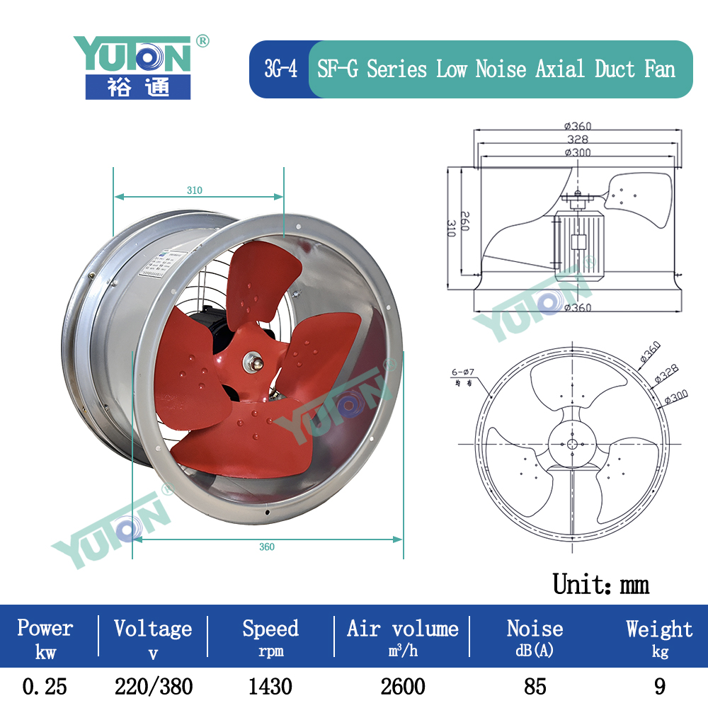 Low Noise Axial Duct Fan