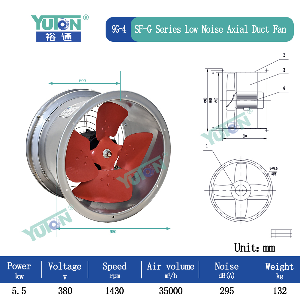 Low Noise Axial Duct Fan
