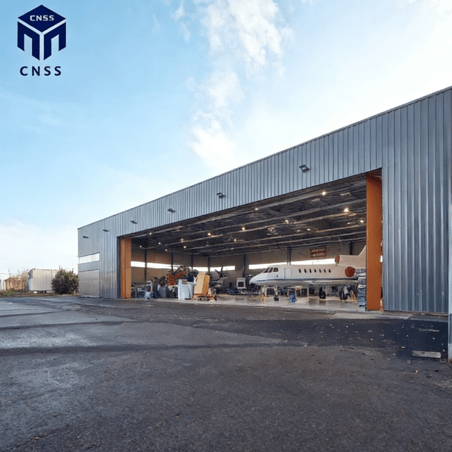 Hangar de aviones con estructura de acero