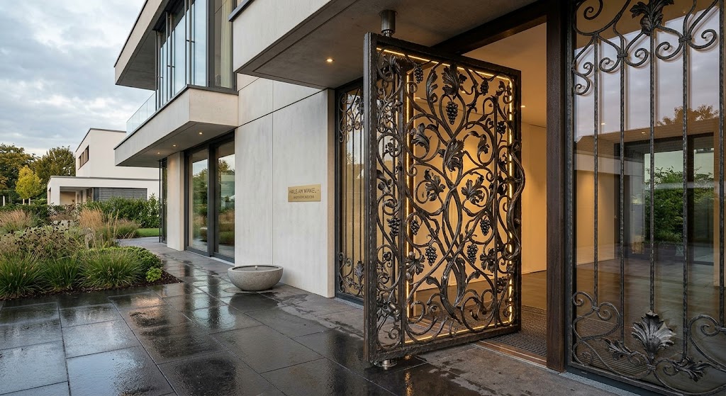 Exterior Pivot Door Enhances Contemporary German Architecture