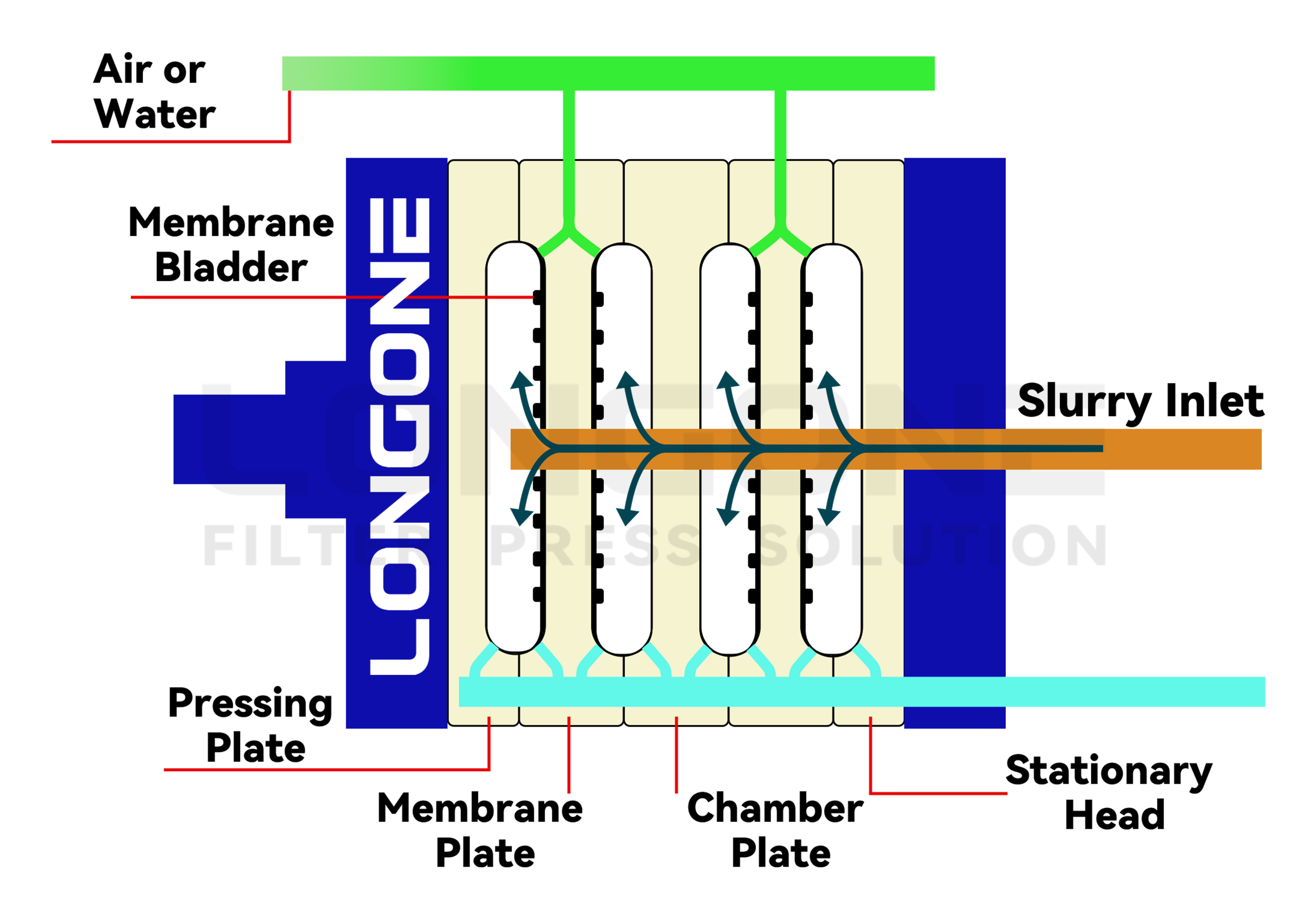 Membrane squeeze filter press