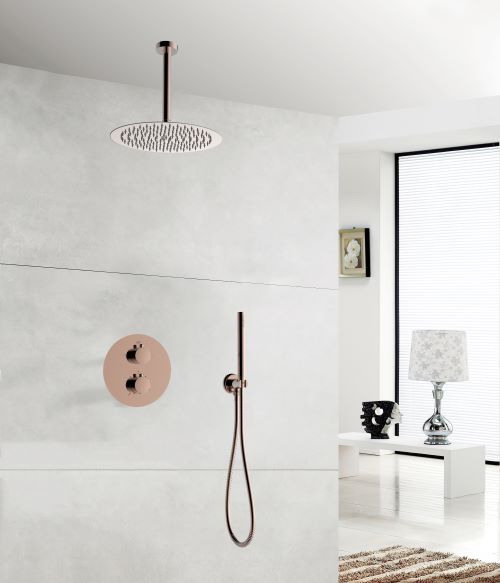 Brass Rose Gold Thermostatic Bathroom Shower Set