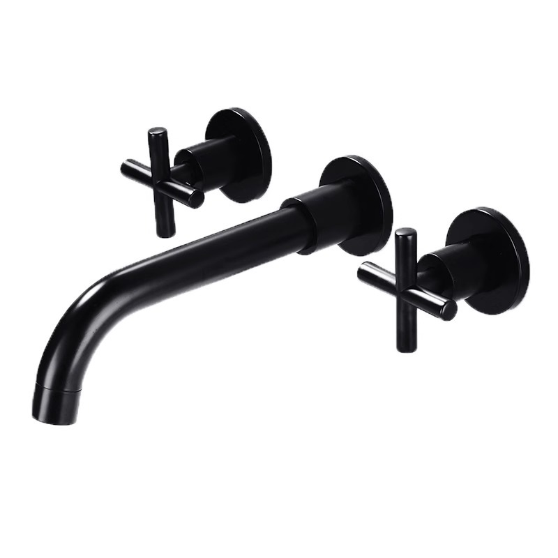 Black Three Hole Wall-mounted Bath Basin Taps