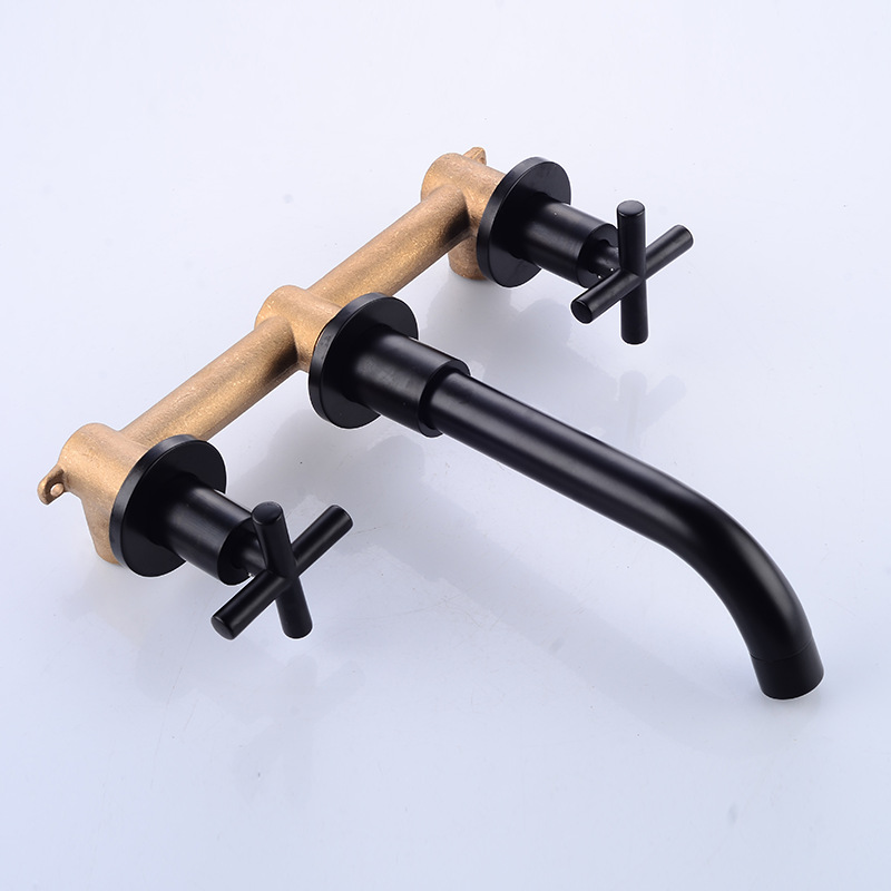 Black Three Hole Wall-mounted Bath Basin Taps