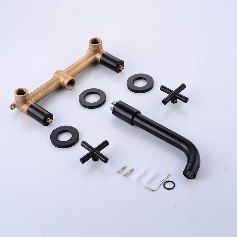Black Three Hole Wall-mounted Bath Basin Taps