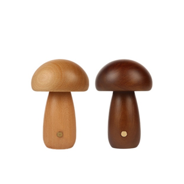 Lámpara de noche de madera con forma de hongo