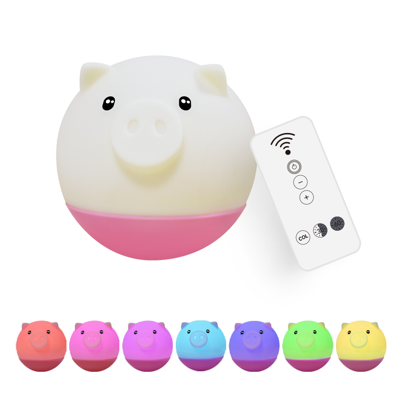 Nontoxic silicone material Cute pig led night light
