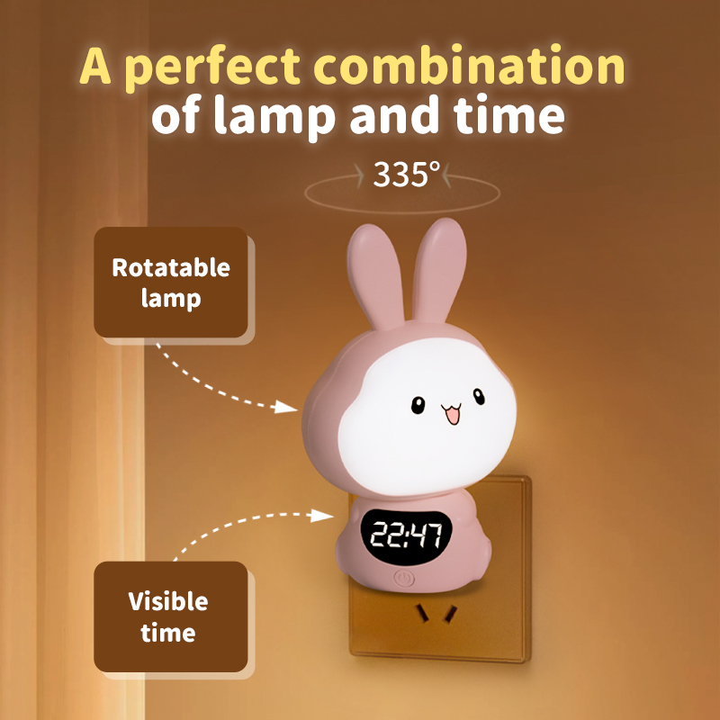 Réveil de chevet rotatif à LED en forme de lapin avec contrôle par application