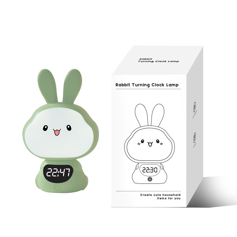 Réveil de chevet rotatif à LED en forme de lapin avec contrôle par application