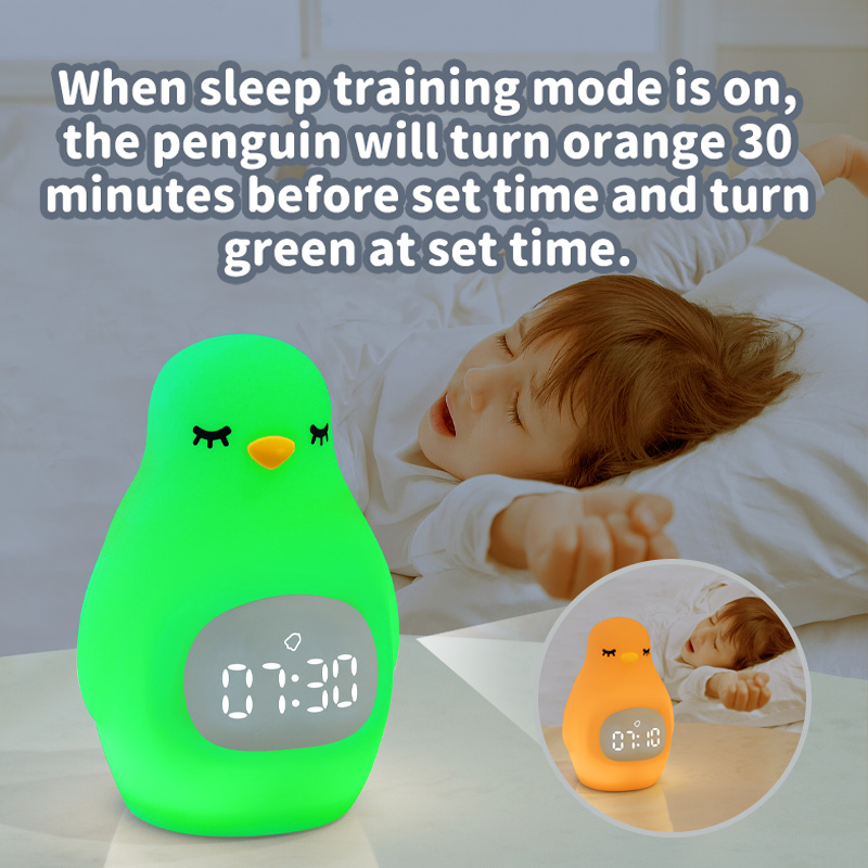 Réveil de chevet pingouin avec veilleuse pour l'apprentissage du sommeil des enfants