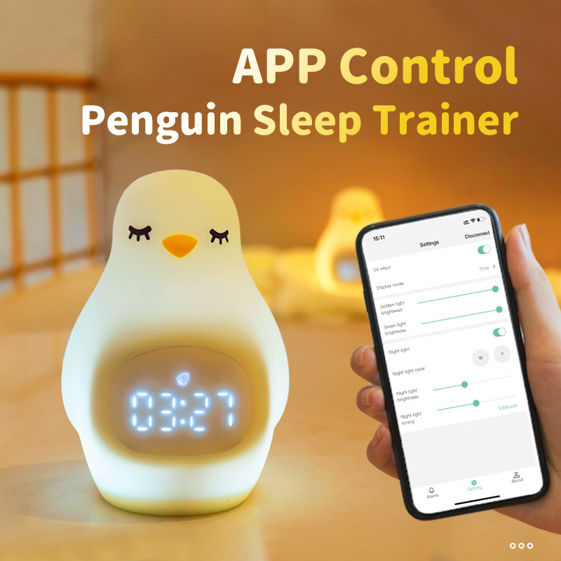 Réveil de chevet pingouin avec veilleuse pour l'apprentissage du sommeil des enfants