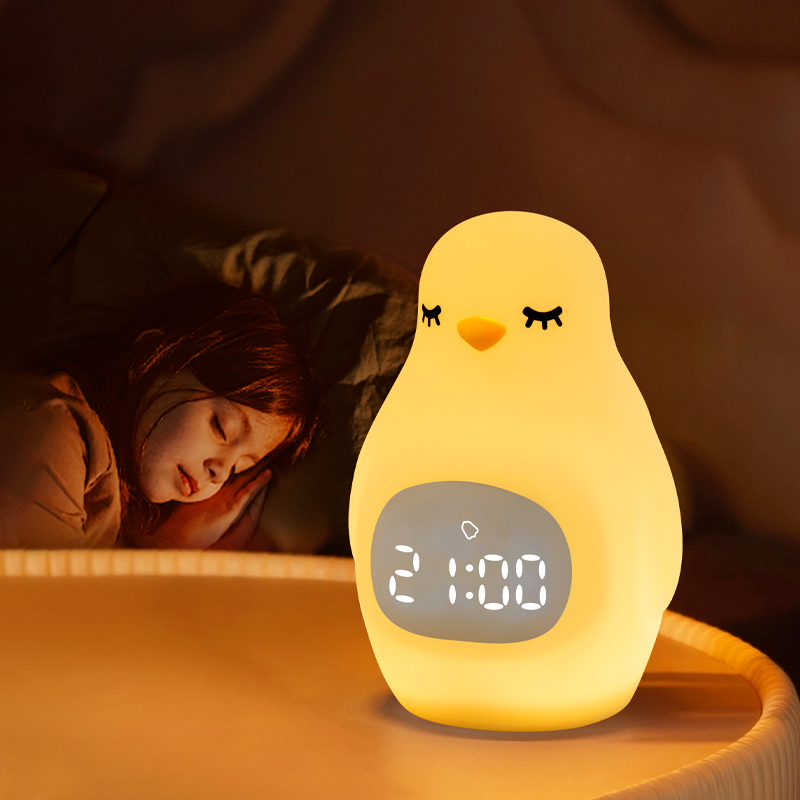 Réveil de chevet pingouin avec veilleuse pour l'apprentissage du sommeil des enfants