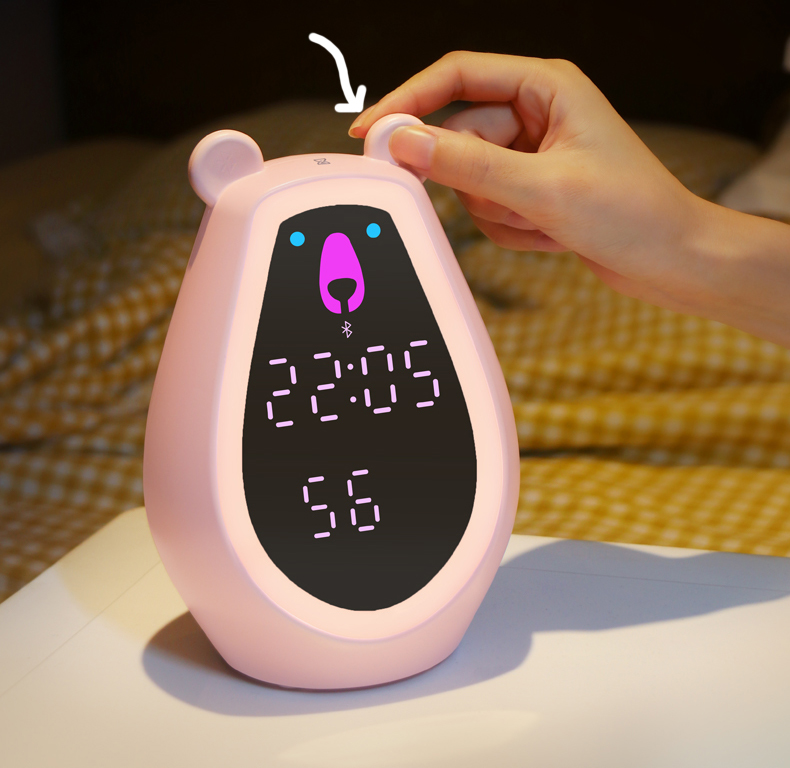 Lindo reloj despertador de noche con forma de oso y luces nocturnas