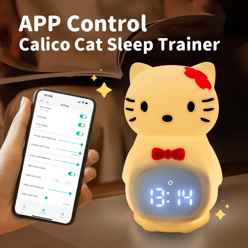 Calico Cat Smart Alarm Clock Night Light