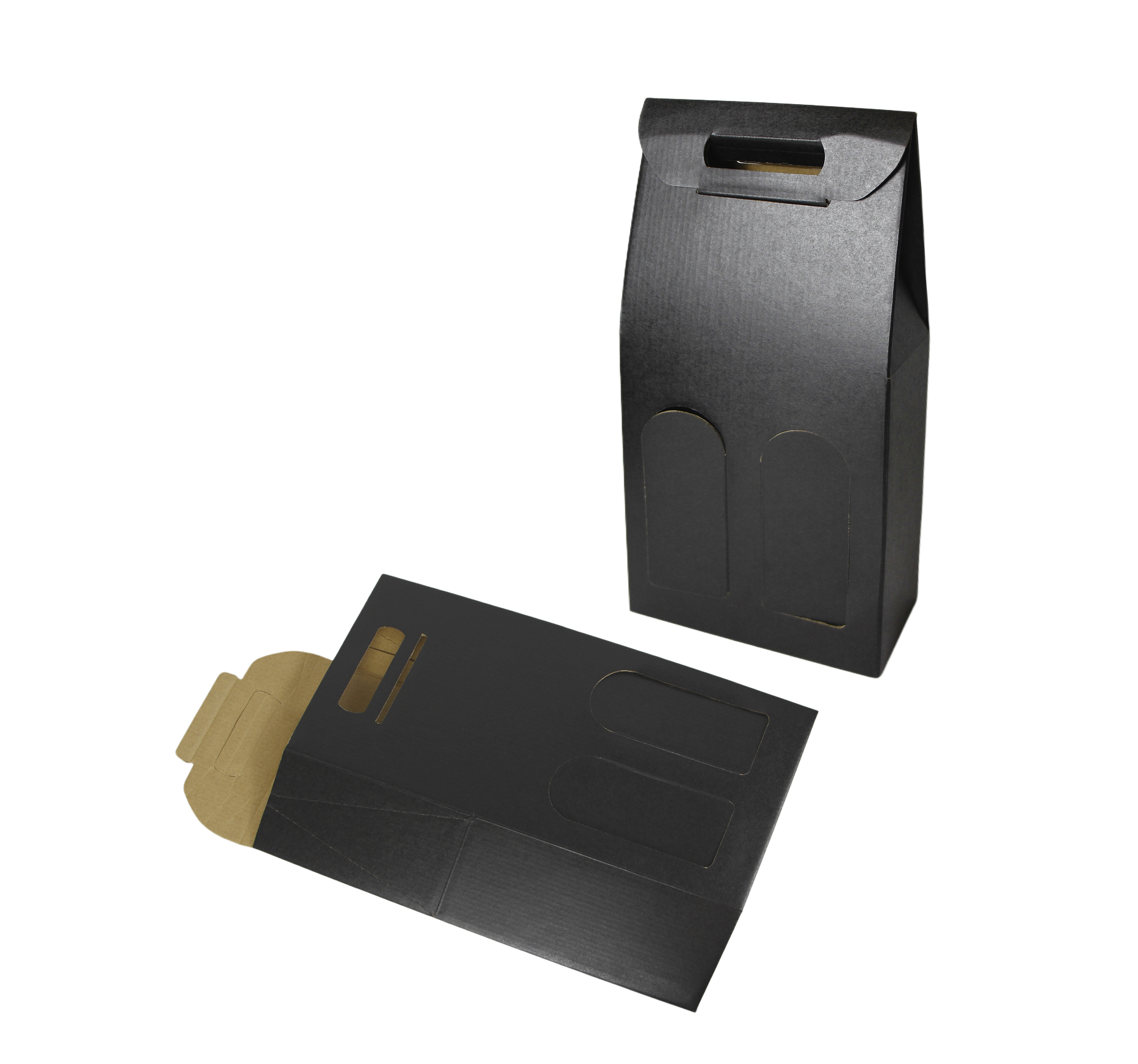 Black Wine Box Bag With Die Cut Handle
