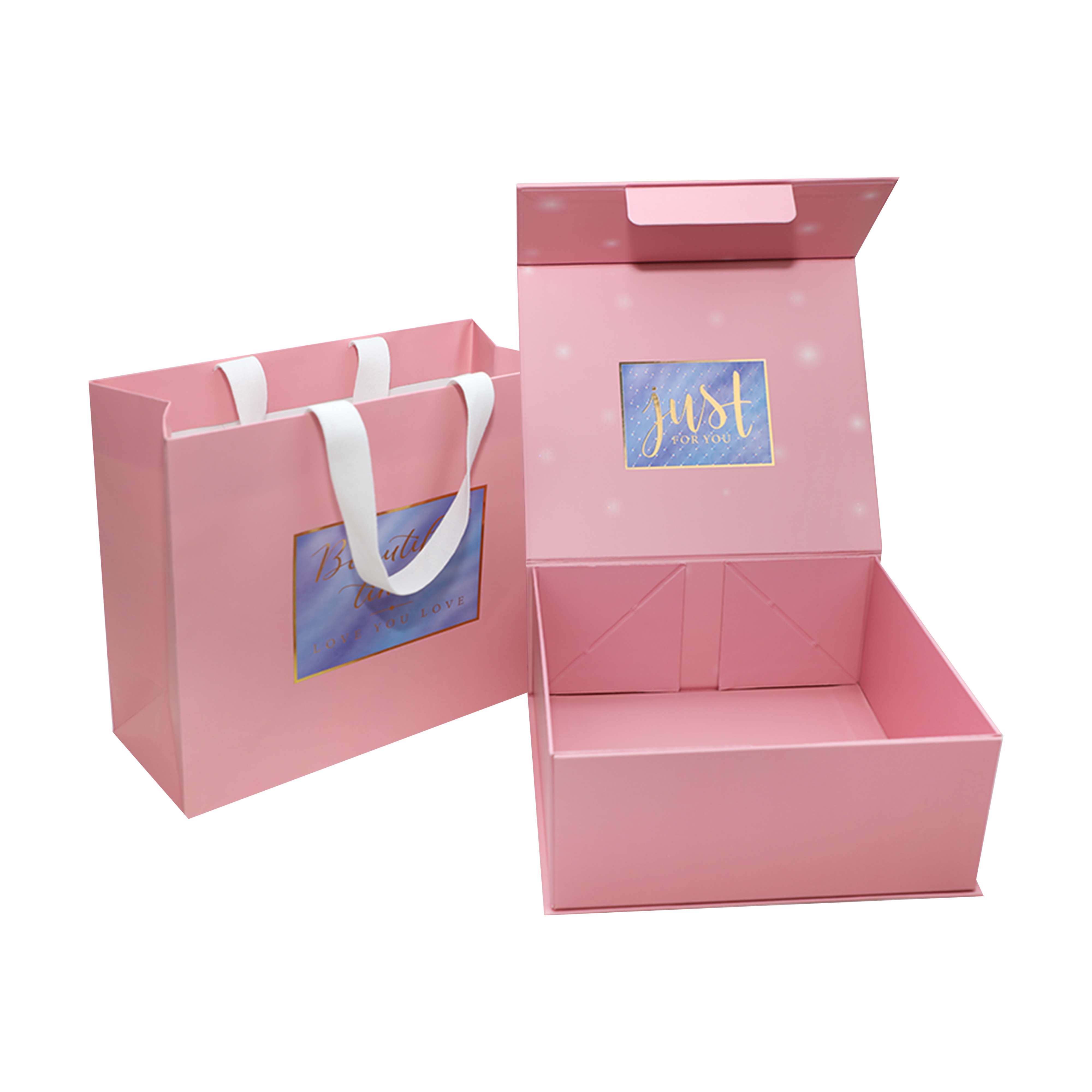 Pink Paper Bag With Ribbon For Gift