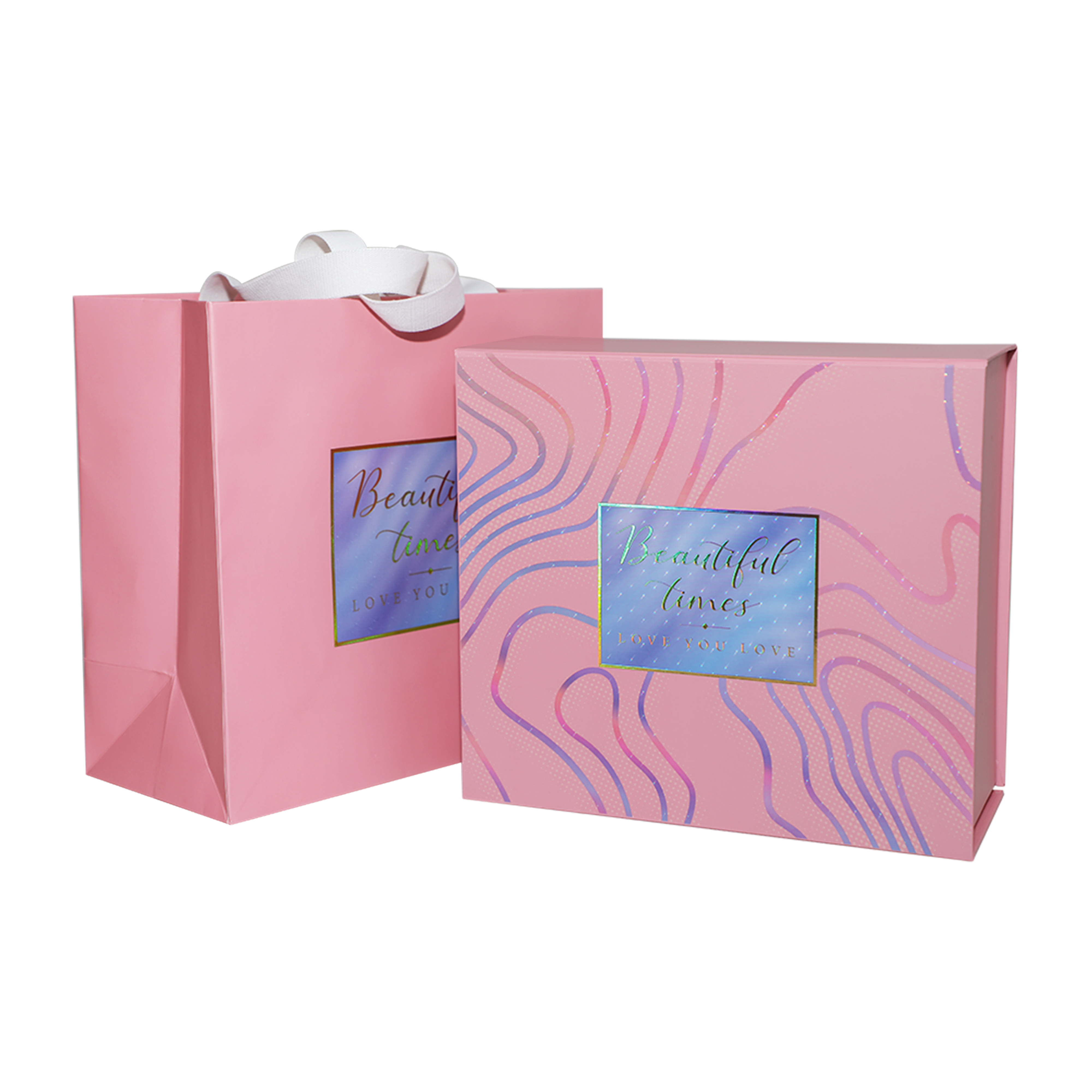 Pink Paper Bag With Ribbon For Gift