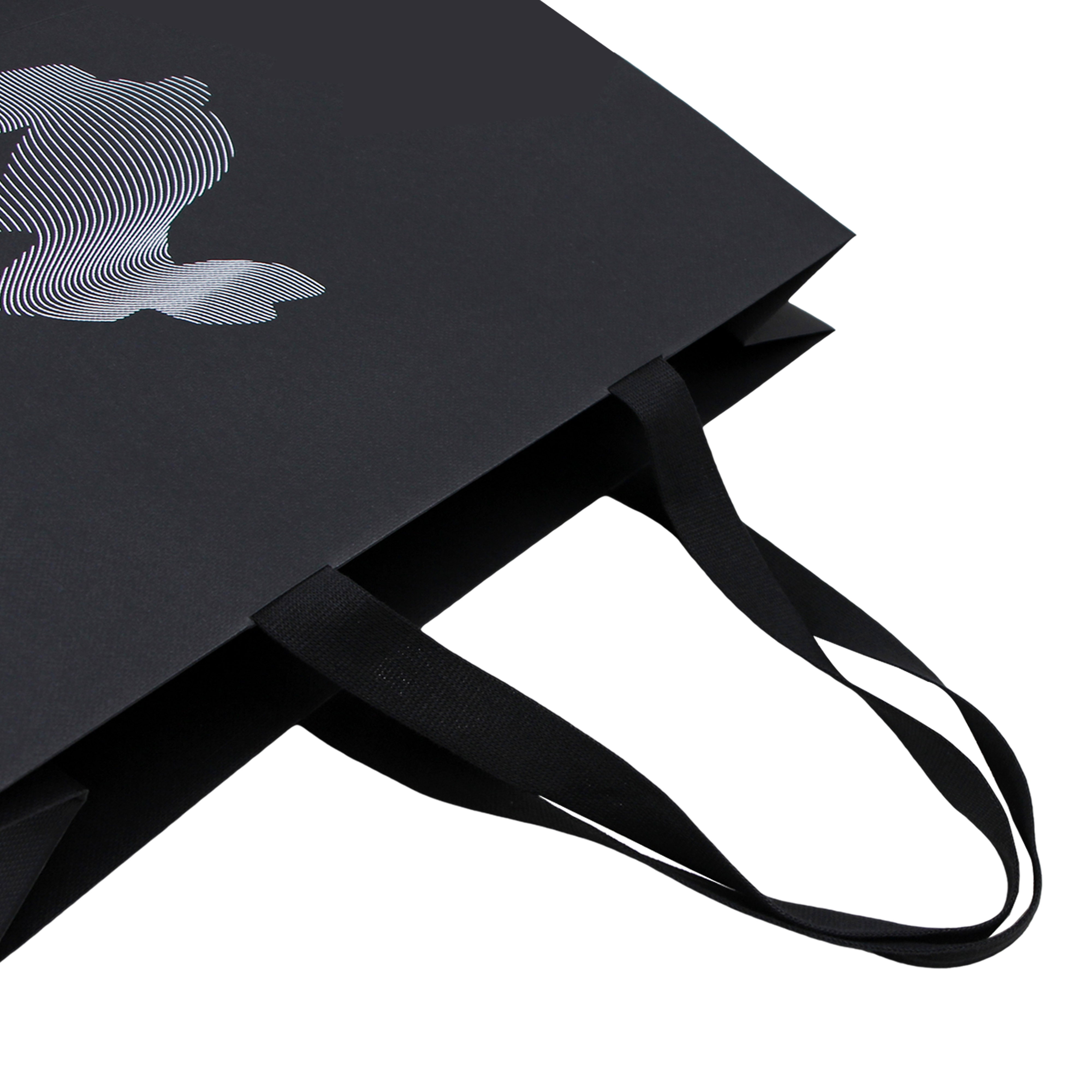 Black Glued Handle Paper Bag With Cotton Ribbon