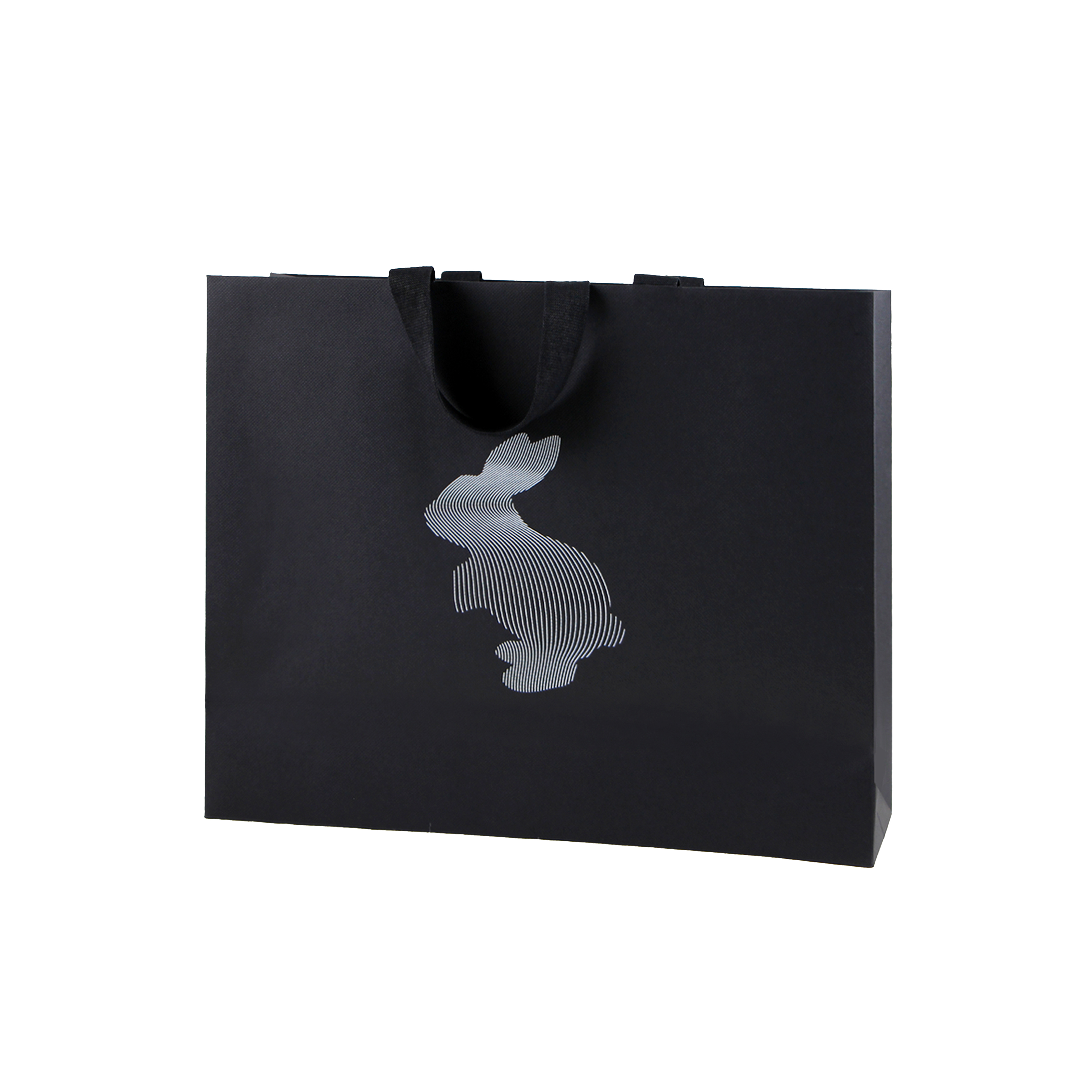 Black Glued Handle Paper Bag With Cotton Ribbon