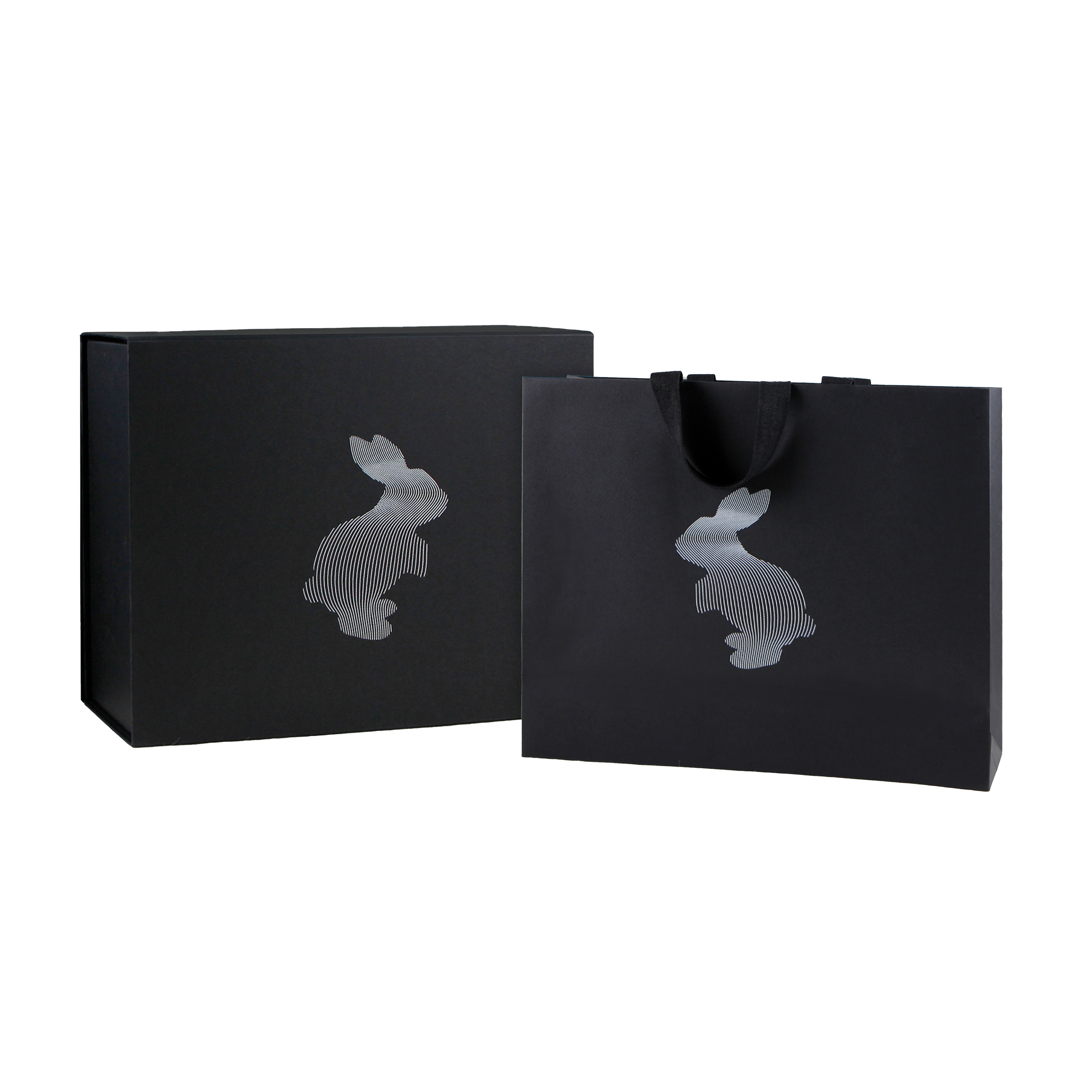 Black Glued Handle Paper Bag With Cotton Ribbon