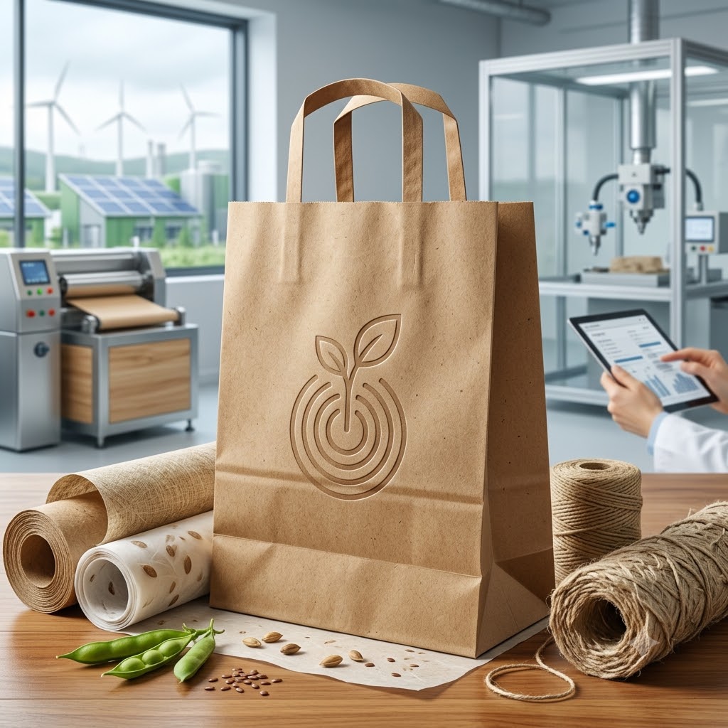 Un'azienda produttrice di sacchetti di carta promuove soluzioni sostenibili per i sacchetti.