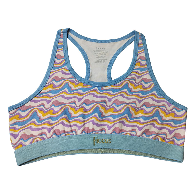 Sujetador deportivo de algodón con espalda cruzada para niña con estampado integral