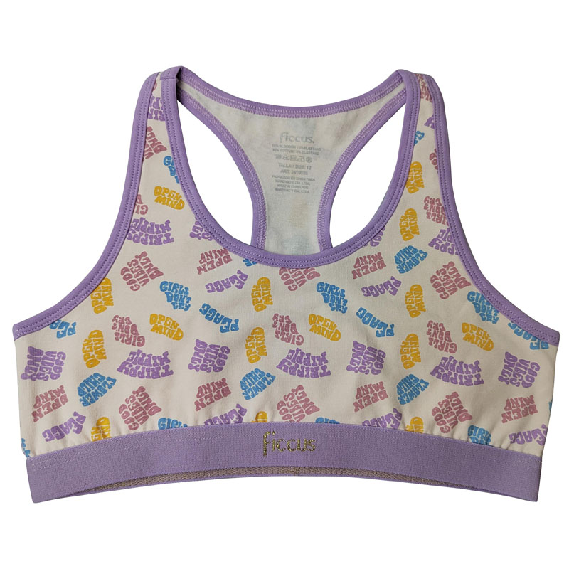Sujetador deportivo de algodón con espalda cruzada para niña con estampado integral