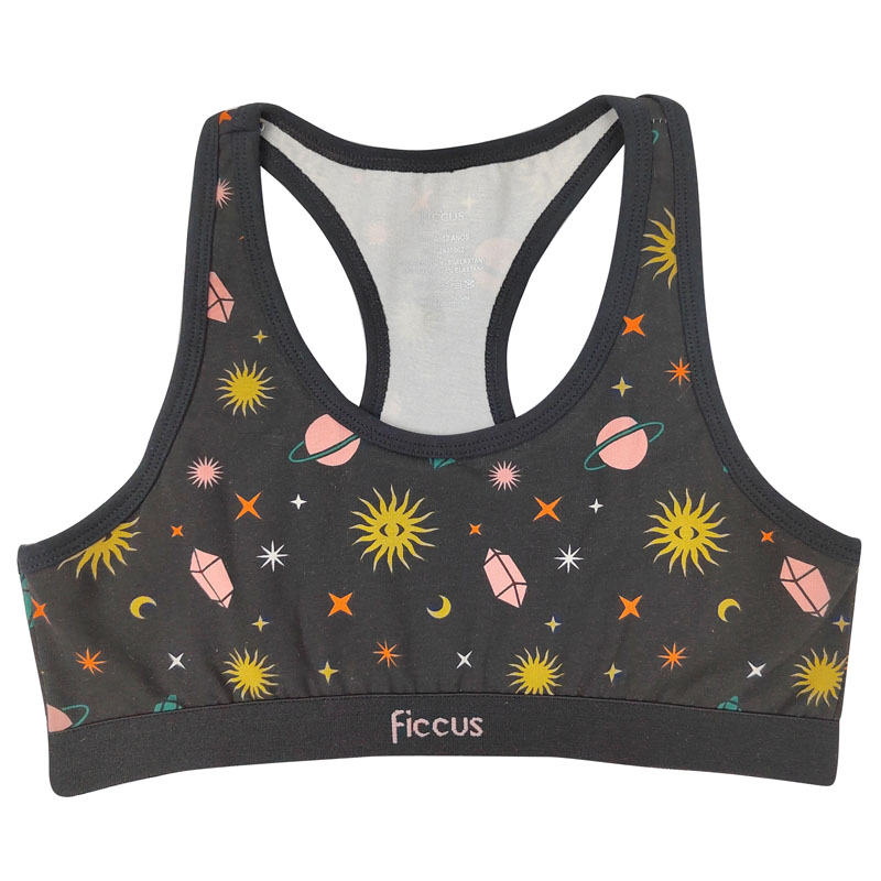 Sujetador deportivo de algodón con espalda cruzada para niña con estampado integral