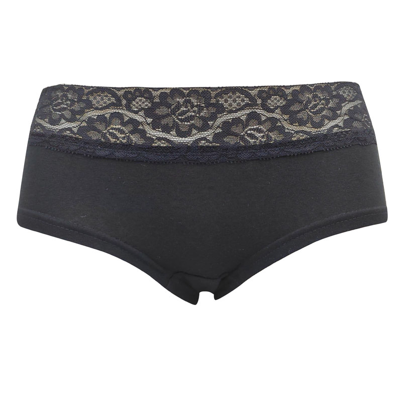 Braguitas de algodón con encaje para mujer, 3 piezas, color negro liso
