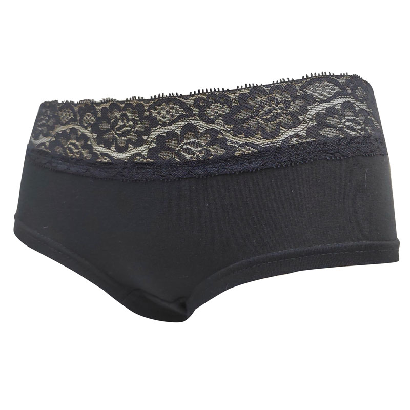 Braguitas de algodón con encaje para mujer, 3 piezas, color negro liso
