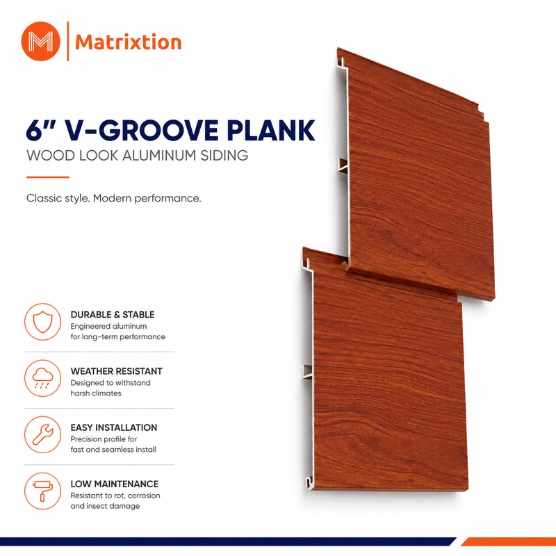 6"V-Groove Aluminium Timber Look Wall Cladding Panels