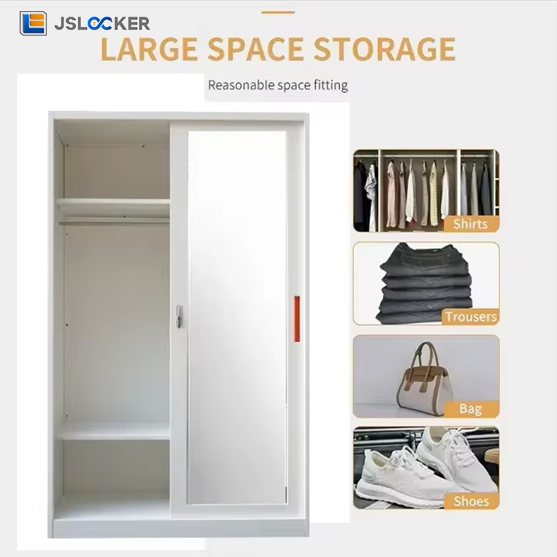 OEM/ODM Moderní tiskový design Zakázková úložná skříň Skříň zrcadlo Posuvná ložnice Kovová šatní skříň se zrcadlem