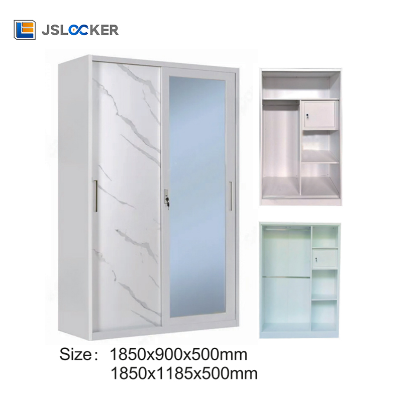 OEM/ODM Moderní tiskový design Zakázková úložná skříň Skříň zrcadlo Posuvná ložnice Kovová šatní skříň se zrcadlem