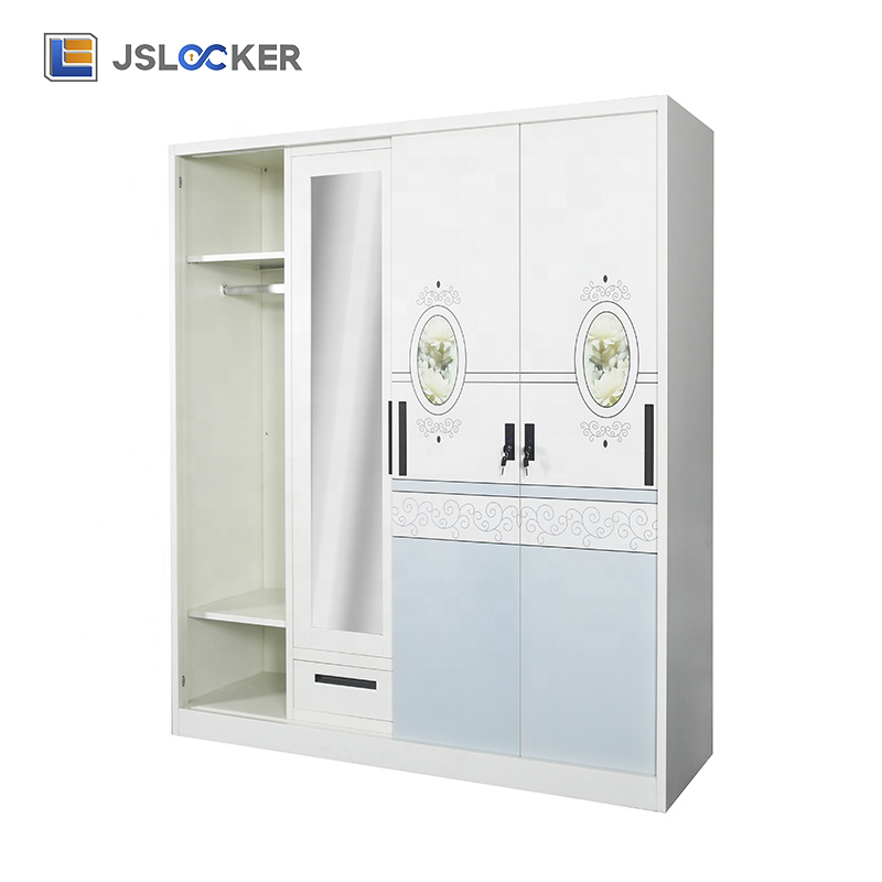 Jslocker OEM/ODM Supplier Custom 4 Door Steel Almirah Metal Painting Wardrobe Cabinet Detachable Storage for Bedroom Home
