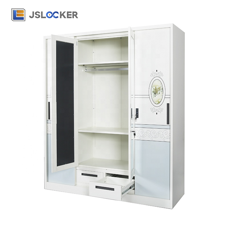 Jslocker OEM/ODM Supplier Custom 4 Door Steel Almirah Metal Painting Wardrobe Cabinet Detachable Storage for Bedroom Home